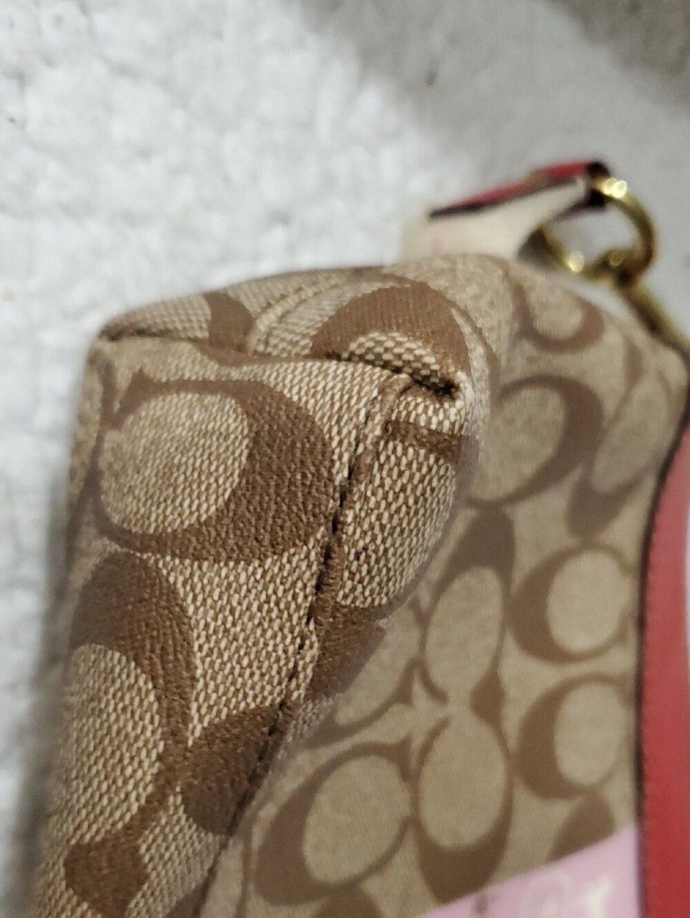 Coach Brown Signature Canvas Pink Center Stripe and Coral Trim - Picture 7 of 9